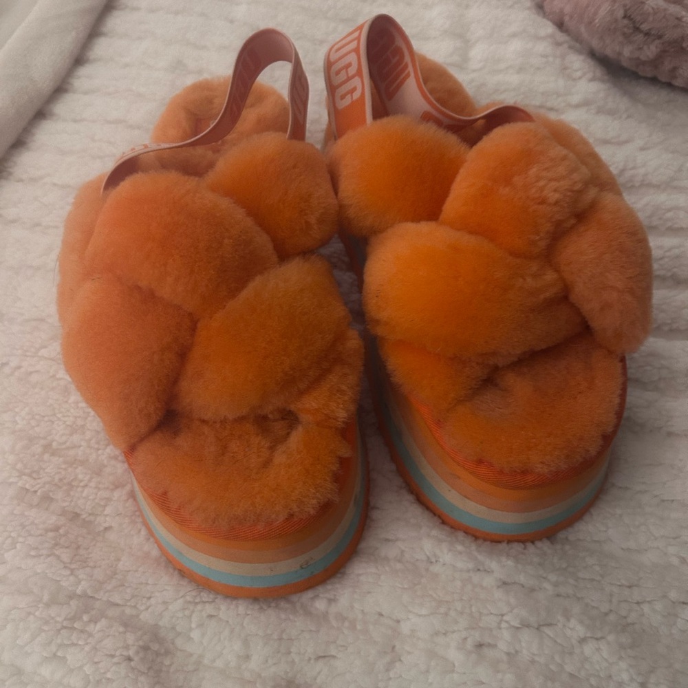 UGG Vibrant Orange Fluffy Slides